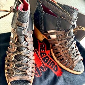 Freebird Black and Brown Heeled Sandals